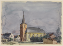 33032 Gezicht op de toren en de rechtergevel van de Nederlands-Hervormde kerk (Dorp 24a) te Polsbroek (gemeente Lopik), ...